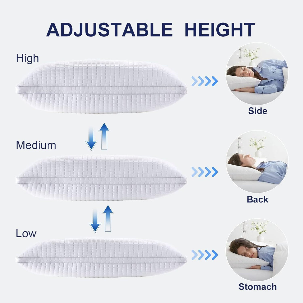 2xQueen Adjustable Luxury Cotton Pillows
