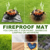Fireproof BBQ Grill Protective Mat, silver, in use under grill