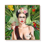 Vivid colourful character portrait canvas print in a wood floating frame
