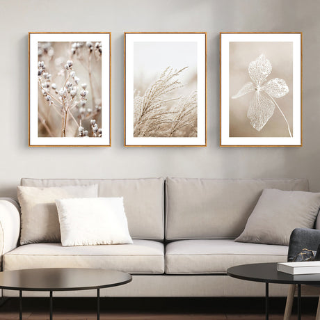 Close view of a dried flower canvas print showing delicate stems and papery petals