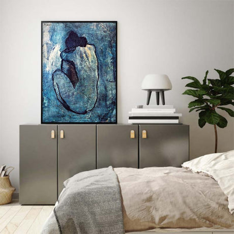 Close view of the Blue Nude canvas print showing the seated figure and cool blue tones