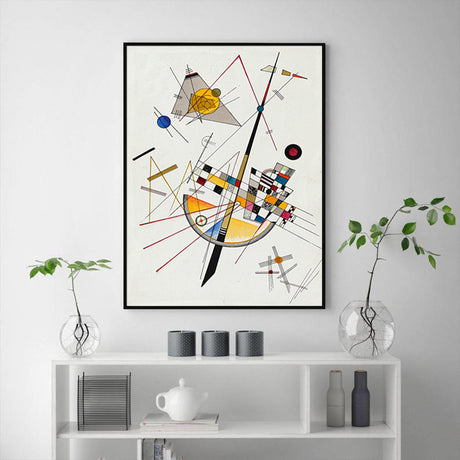 Detail of the geometric circles and linework in the abstract canvas print