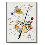 Geometric abstract composition with floating forms on canvas in a black floating frame