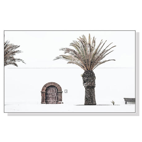 European palm tree canvas wall art 60 x 90 cm in a white floating frame
