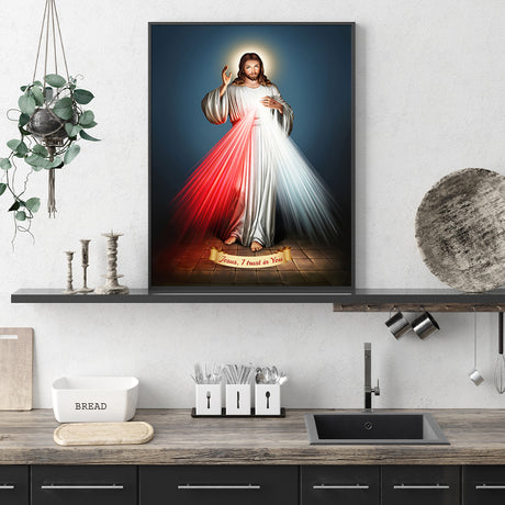 Detail of the Divine Mercy artwork printed on premium canvas
