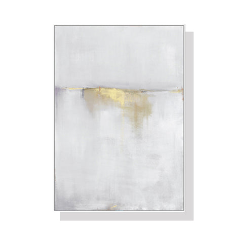 Abstract gold and white canvas wall art in a white floating frame, 60 x 90 cm portrait panel