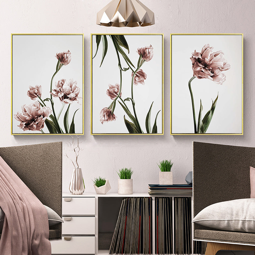 Tulip Flower — Gold-Framed 3-Panel Floral Canvas Set — Allure Home Collections