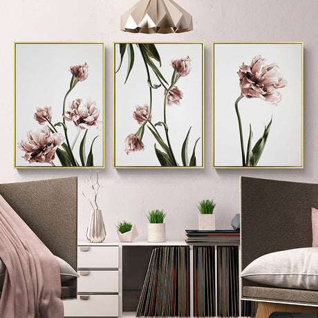 Tulip Flower — Gold-Framed 3-Panel Floral Canvas Set — Allure Home Collections