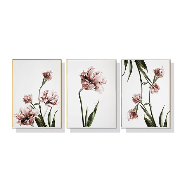 Tulip Flower — Gold-Framed 3-Panel Floral Canvas Set — Allure Home Collections