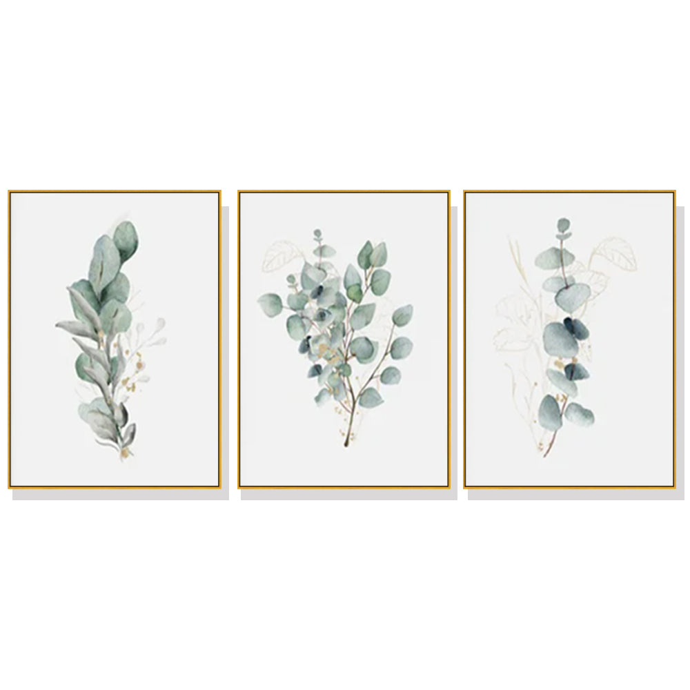 Eucalyptus Plant — Gold-Framed 3-Panel Canvas Set — Allure Home Collections