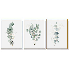 Ghent eucalyptus gold framed botanical canvas wall art triptych