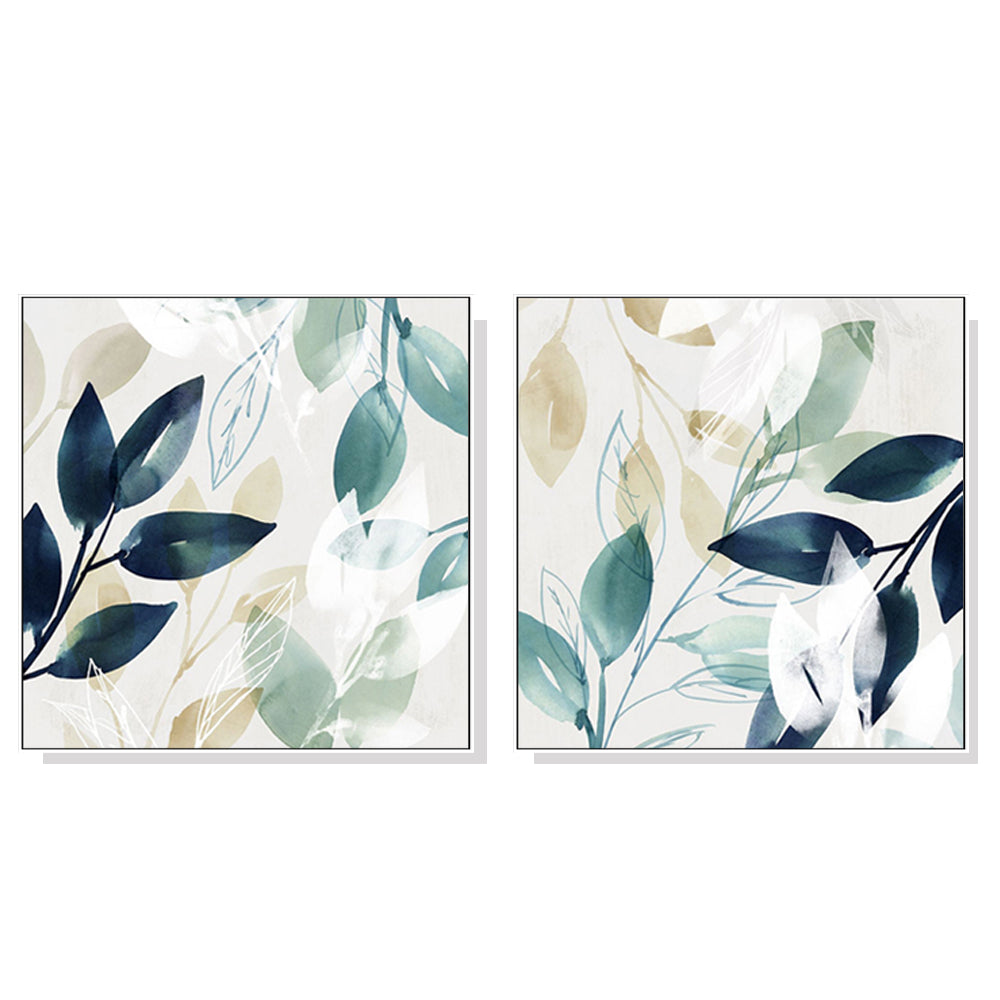 Watercolour Botanical Leaves — White-Framed 2-Panel Canvas Set — Allure Home Collections