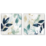 Watercolour Botanical Leaves — White-Framed 2-Panel Canvas Set — Allure Home Collections
