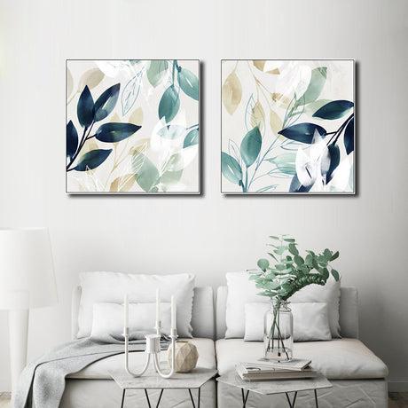 Watercolour Botanical Leaves — White-Framed 2-Panel Canvas Set — Allure Home Collections