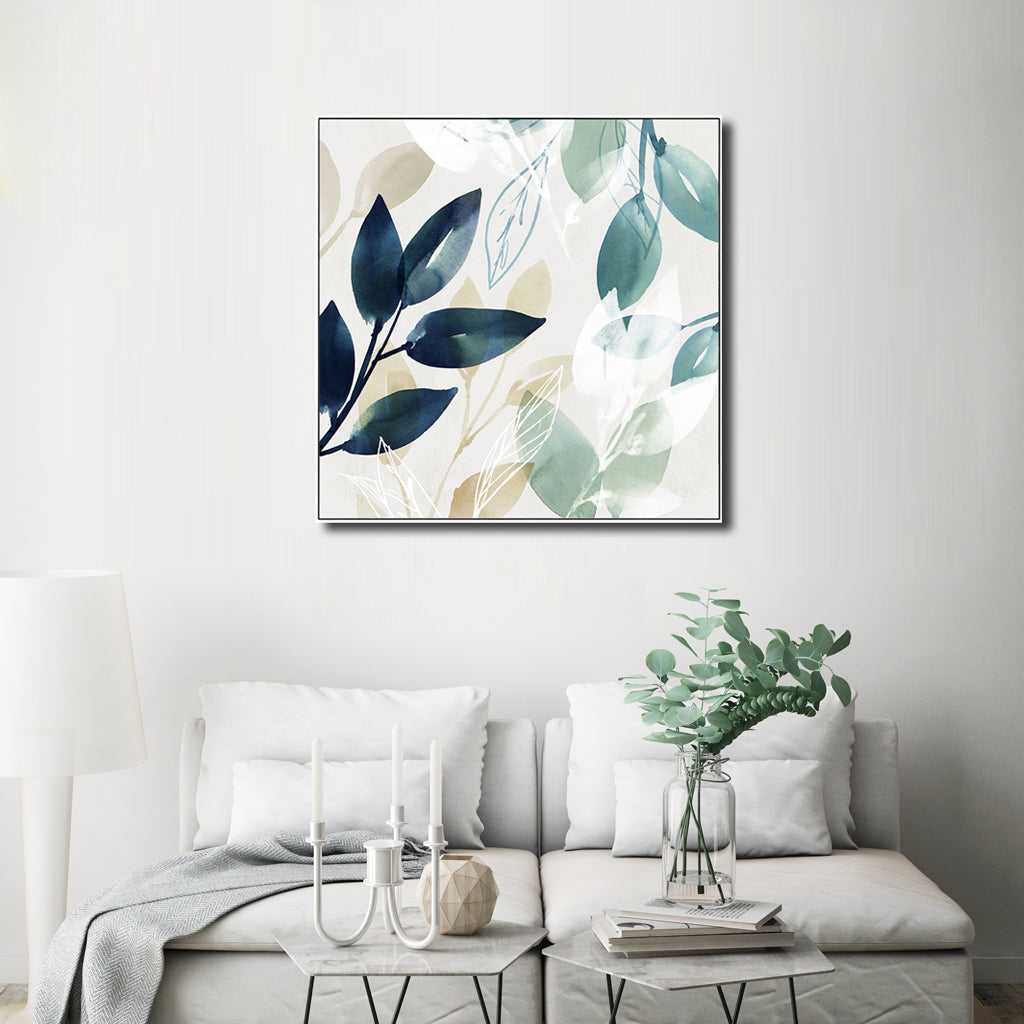 Watercolour Botanical Leaves — White-Framed 2-Panel Canvas Set — Allure Home Collections