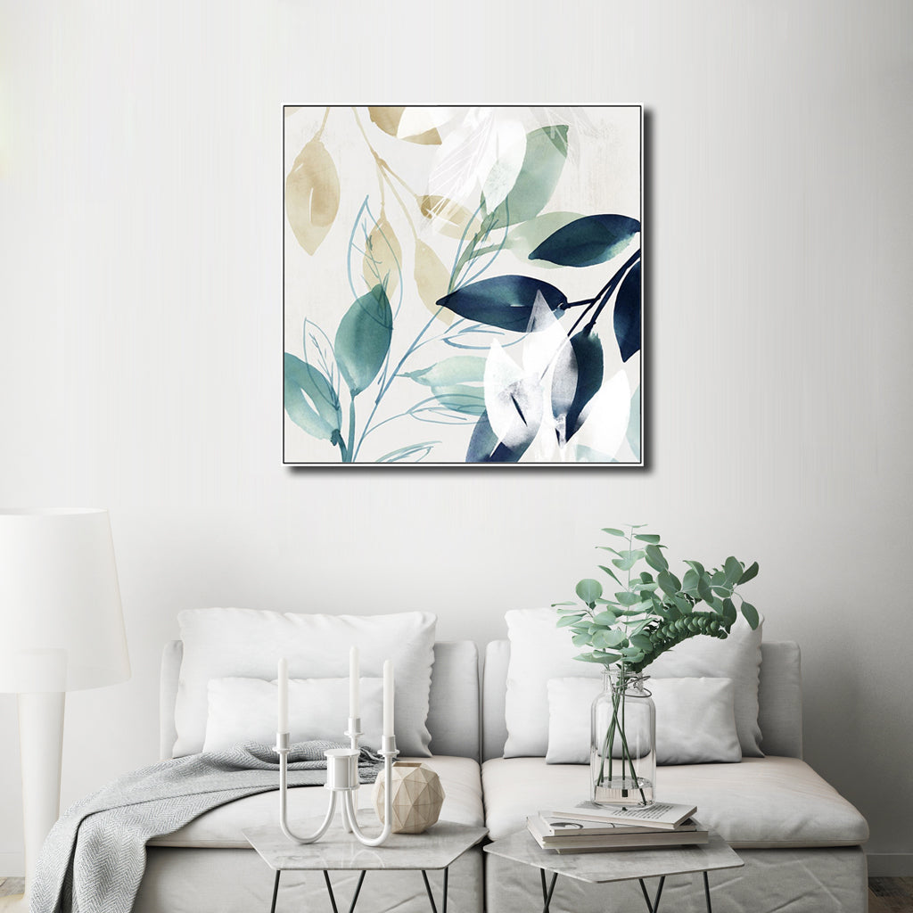 Watercolour Botanical Leaves — White-Framed 2-Panel Canvas Set — Allure Home Collections