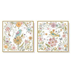 Antwerp floral birds framed canvas wall art in a living room