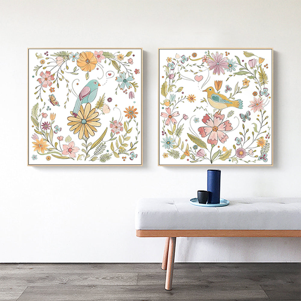 Floral Birds — Australian-Made Canvas Print for Living Rooms — Allure Home Collections