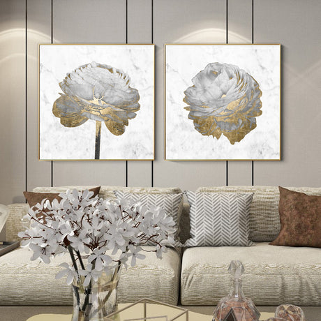 Gold and White Blossom — Gold-Framed 2-Panel Canvas Set — Allure Home Collections