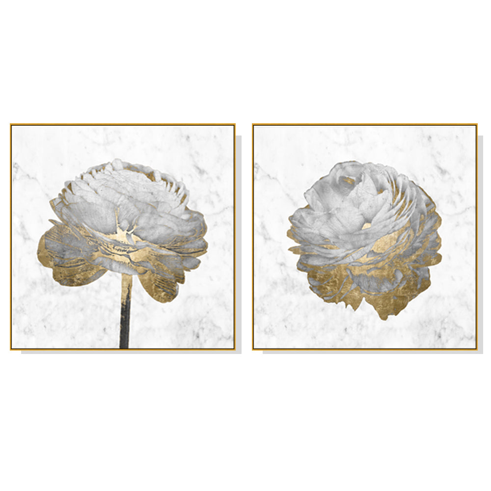 Gold and White Blossom — Gold-Framed 2-Panel Canvas Set — Allure Home Collections