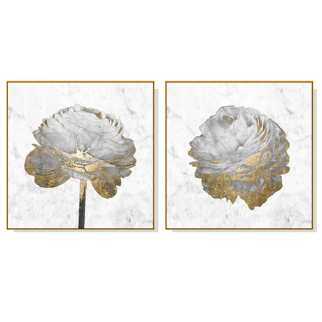 Gold and White Blossom — Gold-Framed 2-Panel Canvas Set — Allure Home Collections