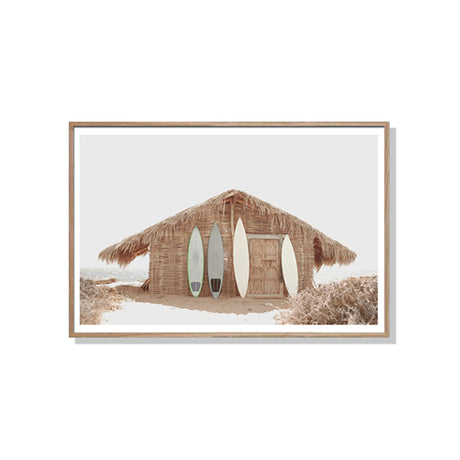 Surf cabin canvas wall art 60 x 90 cm in a wood floating frame