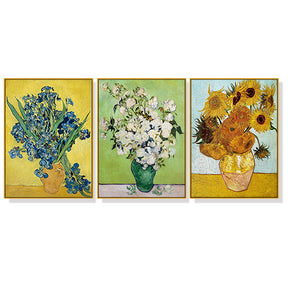 Bilbao sunflowers gold framed floral canvas wall art triptych