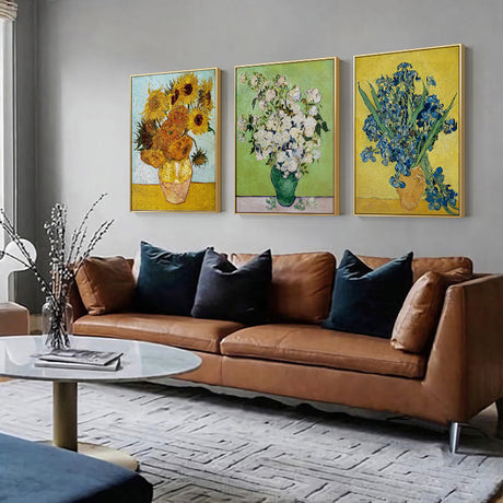 Van Gogh Sunflowers and Roses — Gold-Framed 3-Panel Canvas Set, Australian-Made — Allure Home Collections