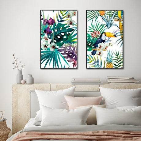 Toucan and Orchid — Black-Framed 2-Panel Canvas Set — Allure Home Collections