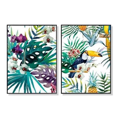 Toucan and Orchid — Black-Framed 2-Panel Canvas Set — Allure Home Collections