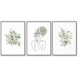 Botanical Line Girl — Framed 3-Panel Canvas Set — Allure Home Collections