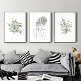 Botanical Line Girl — Framed 3-Panel Canvas Set — Allure Home Collections