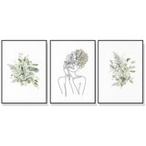 Botanical Line Girl — Framed 3-Panel Canvas Set — Allure Home Collections