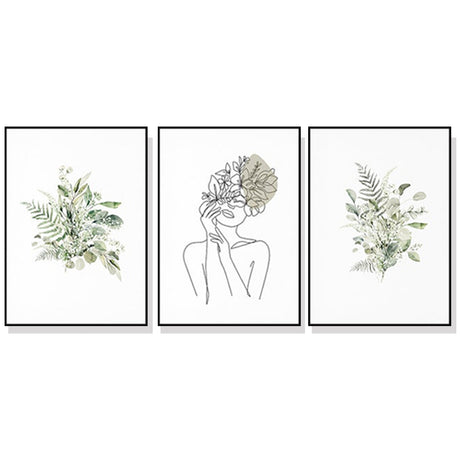 Botanical Line Girl — Framed 3-Panel Canvas Set — Allure Home Collections