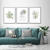 Botanical Line Girl — Framed 3-Panel Canvas Set — Allure Home Collections