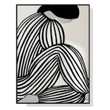 Mid century stylised figure canvas print in a black floating frame