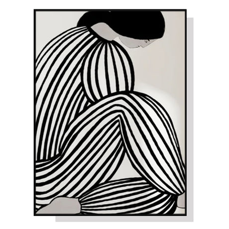 Mid century figure canvas wall art in a black floating frame, 50 x 70 cm panel