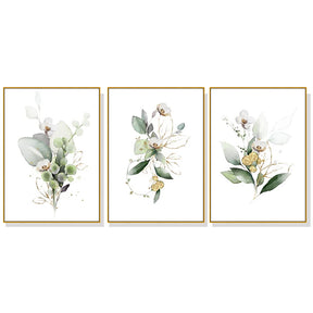 Valencia botanical green and gold framed watercolour canvas wall art