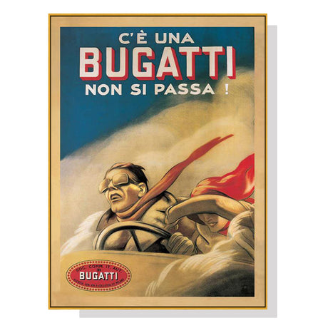 Bugatti supercar canvas wall art 80 x 120 cm in a gold floating frame