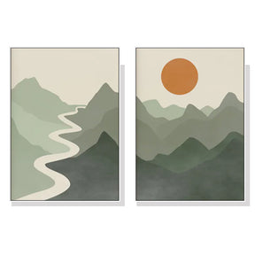 Lyon mountain river framed canvas wall art landscape above a console