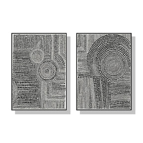 Vienna abstract dots framed canvas wall art set in a modern living room