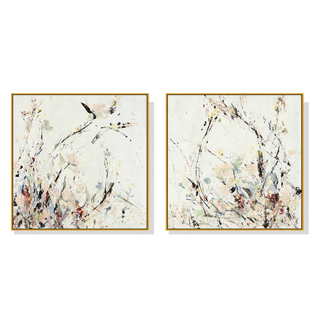 Afternoon Walk two piece canvas wall art in gold floating frames, 40 x 40 cm panels hung side by side