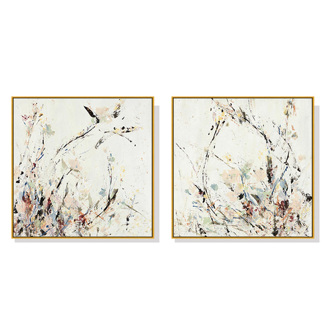 Afternoon Walk two piece canvas wall art in gold floating frames, 40 x 40 cm panels hung side by side