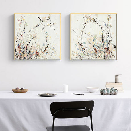 Gold floating frame edge detail showing the gap between frame and gallery wrapped canvas