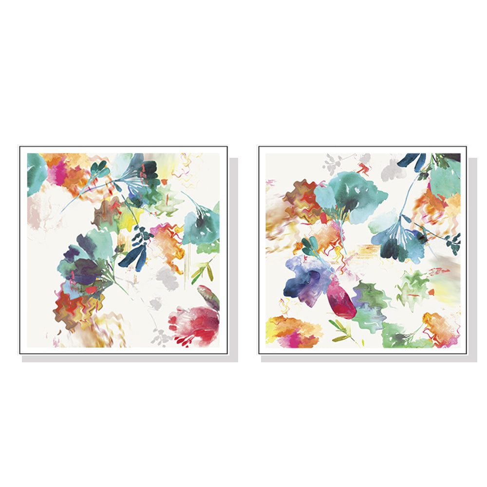 Glitchy Floral — White-Framed 2-Panel Canvas Set — Allure Home Collections