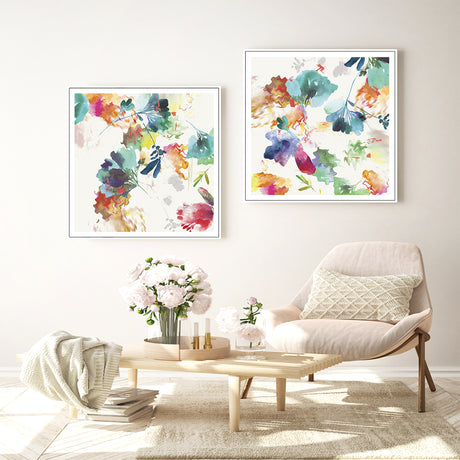 Glitchy Floral — White-Framed 2-Panel Canvas Set — Allure Home Collections