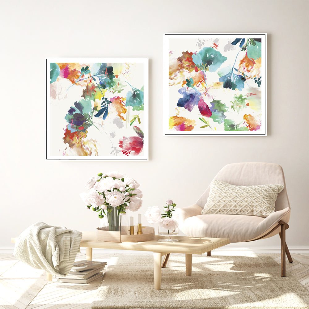 Glitchy Floral — White-Framed 2-Panel Canvas Set — Allure Home Collections