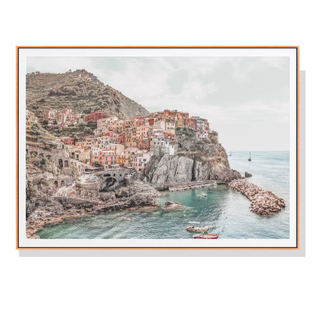 Italy Cinque Terre canvas wall art 80 x 120 cm in a wood floating frame