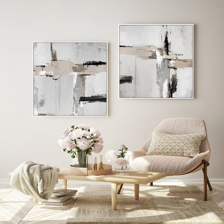Neutral Abstract — White-Framed Canvas Set, Modern Minimalist — Allure Home Collections