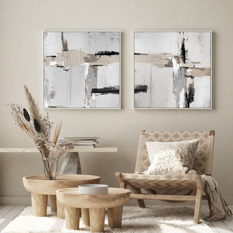 Neutral Abstract — White-Framed Canvas Set, Modern Minimalist — Allure Home Collections
